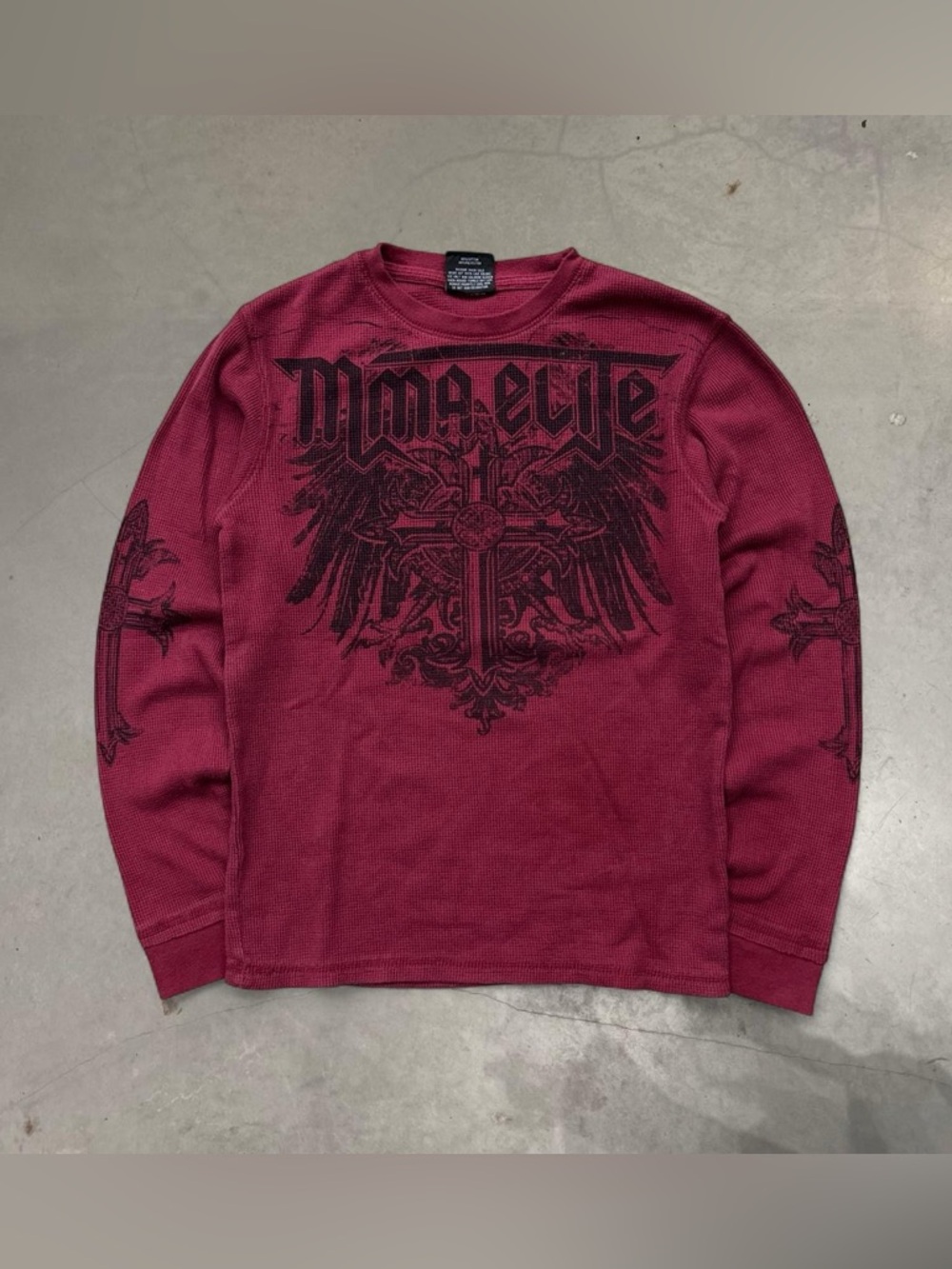 MMA Elite Wings Cross Goth Grunge Skater Cyber Waffle Knit Thermal Shirt
